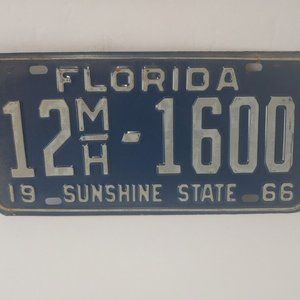 Vintage 66 Florida License Plate MOTOR HOME Sunshine State VTG Vehicle Tag